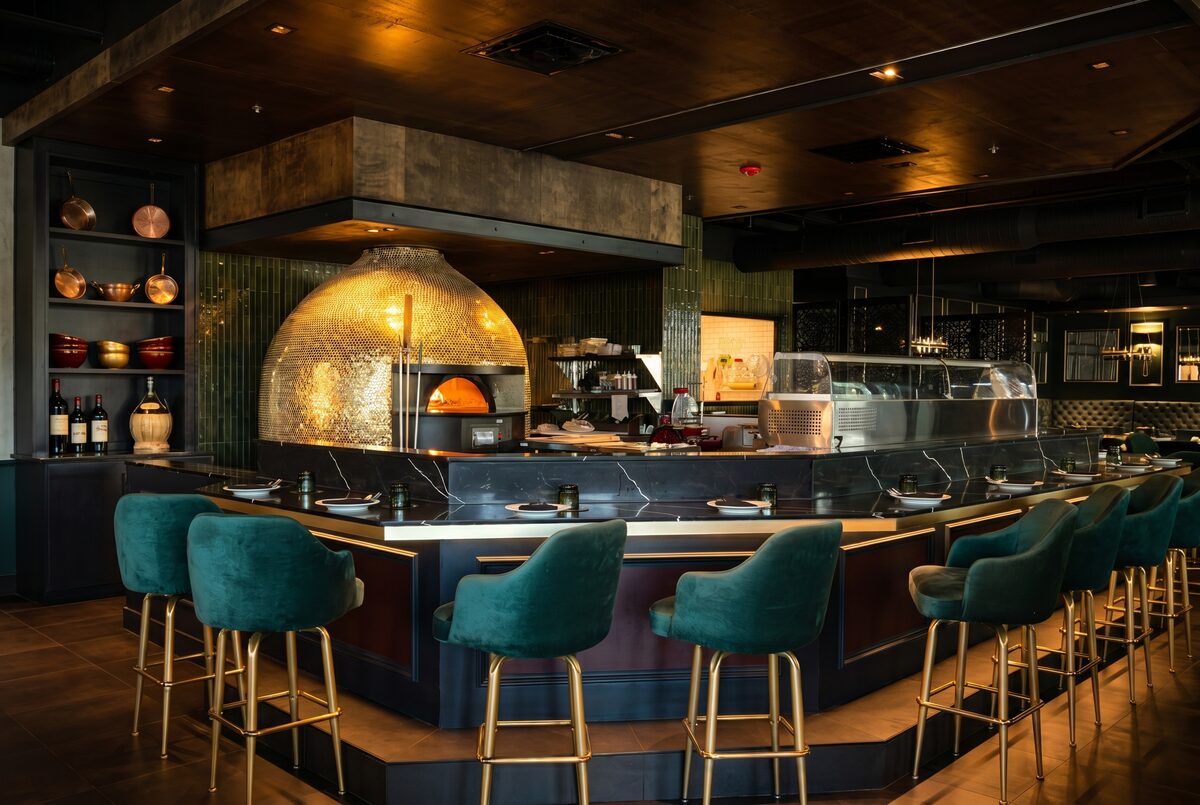 The Moderna dining room and pizza bar — private event atmosphere in downtown Austin
