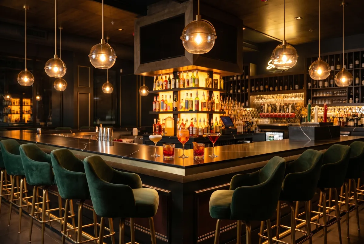 Bar Moderna — the black marble cocktail bar with gold trim
